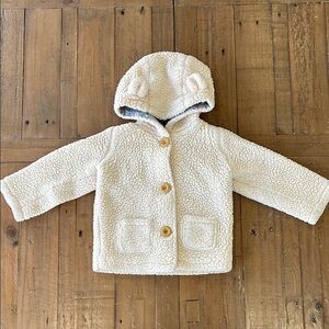 Baby Boden Cozy Cream Hooded Sherpa Jacket with Bear Ears